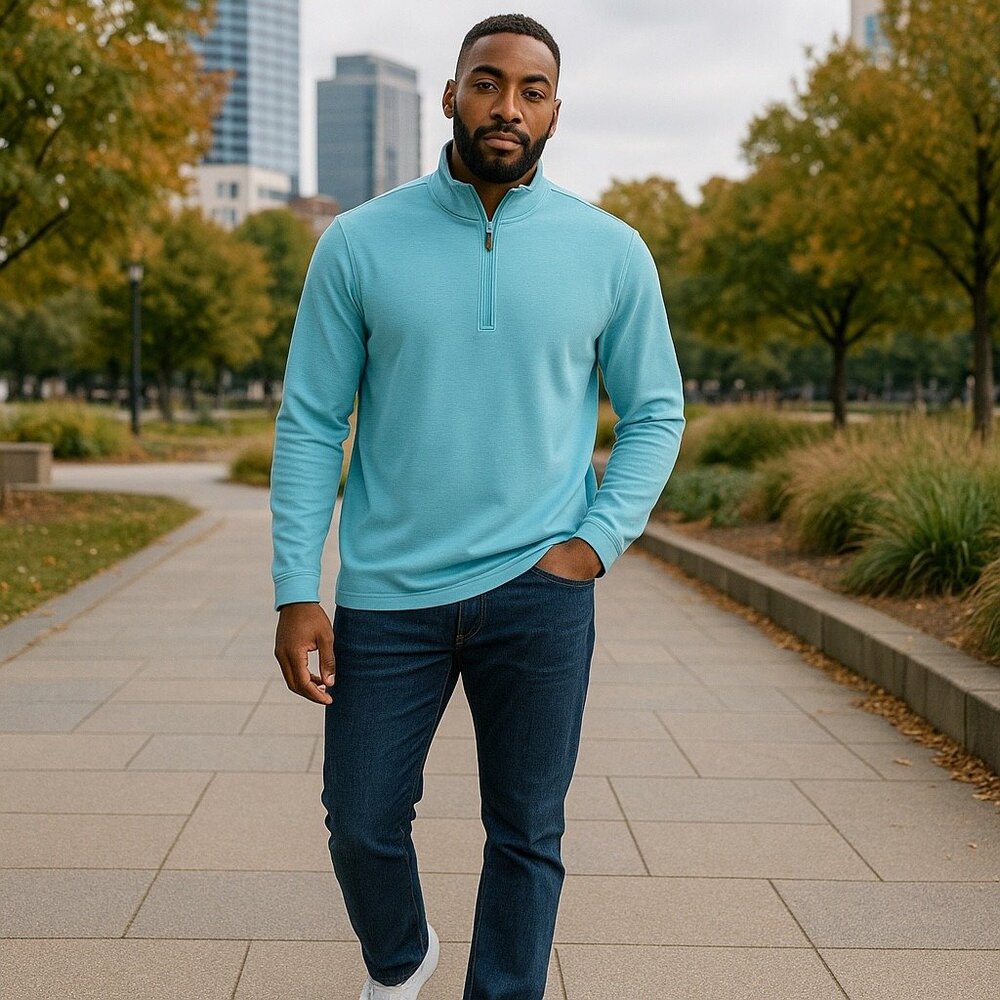 Visitor Premium Mens XL Pullover Blue 1/4 Zip Mock Neck Golf Preppy Outdoor